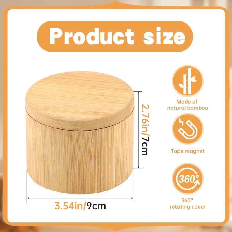 Loyanger Bamboo Salt Cellar with Built-in Spoon, Salt Container Sal-t Box Bowl with Magnetic Swivel Lid, Kitchen Spice Holder Saver Jar for Sal-t Pepper Seasonings(SIZE:6oz) - Image 2