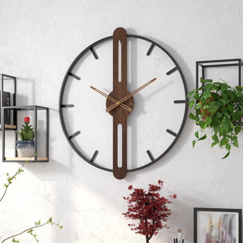 DAYDAYART Modern Walnut Dial Wall Clock, Wood Large Wall Clock Decor Metal Frame Silent Non Ticking for Living Room, Bedroom, Kitchen, Study Decoration, Handmade Home Present Idea, 20 in ï¼ˆ50 cmï¼‰ - Image 2