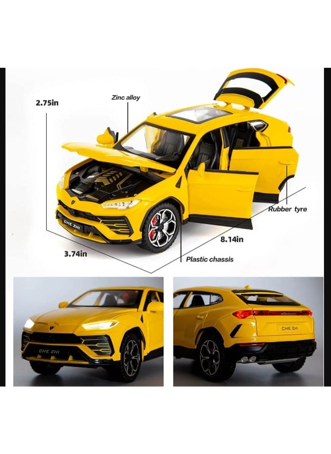 CHE ZHI 1:24 Lamborghini Urus Car Model, Diecast Pull Back Car Toy car, Doors Open, Light and Sound, Boys Toys Kids Adults Gifts (YELLOW)  - Image 3
