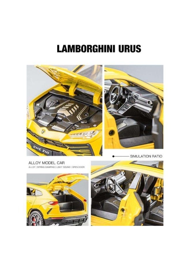 CHE ZHI 1:24 Lamborghini Urus Car Model, Diecast Pull Back Car Toy car, Doors Open, Light and Sound, Boys Toys Kids Adults Gifts (YELLOW)  - Image 5