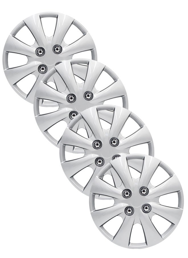 EMTC Pack of 4 EM-3129 Taiwan Wheel Cover | 14" Inch | Silver Universal Nested Style  - Image 1