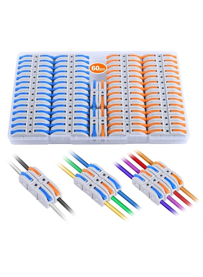 موصلات أسلاك رافعة، مجموعة توصيل كهربائي سريع التوصيل مكونة من 60 قطعة لمحطات مدمجة مدمجة - 28-12 AWG، 1 مدخل 1 مخرج - Image 1