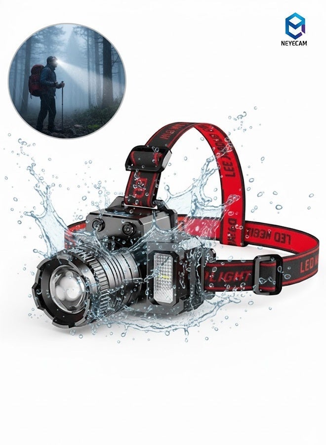 Neyecam LED Headlamp, Rechargeable Head Light, 360° Adjustable Angle Headlight with 5 Modes Ipx6, Waterproof, Motion Sensor, Headlight for Fishing, Camping, Hiking - Image 1