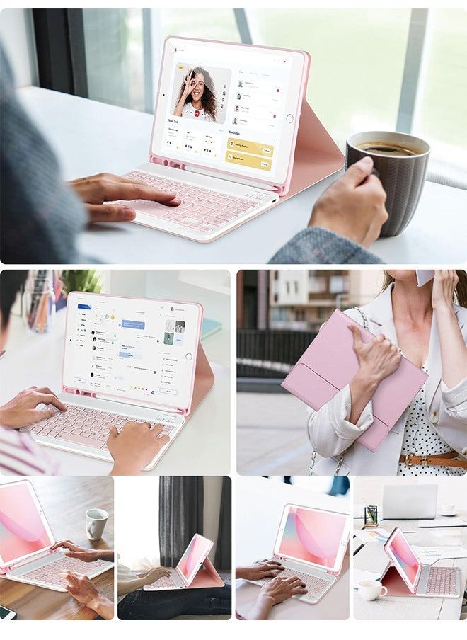 Generic - Keyboard Case for iPad 9th/8th/7th Generation 10.2 Inch [Magnetic Detachable Wireless Keyboard][Support 3 System] Flip Stand Case with Pencil Holder for iPad 10.2 2021/2020/2019, Pink - Image 1
