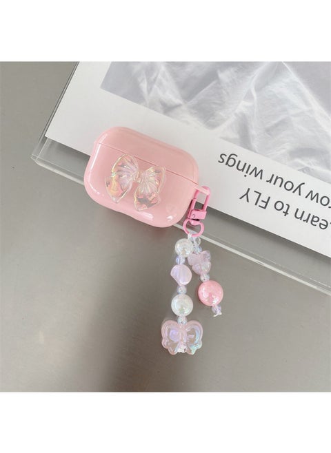 For AirPods 4 Headphone Set Cartoon Diy Doll Pendant Apple 1/2 Generation/pro2 Bluetooth Soft Case Bracelet-Color:Pink Soft Shell + Pendant-laser Butterfly-Model:AirPods Pro2 (protective Cover)