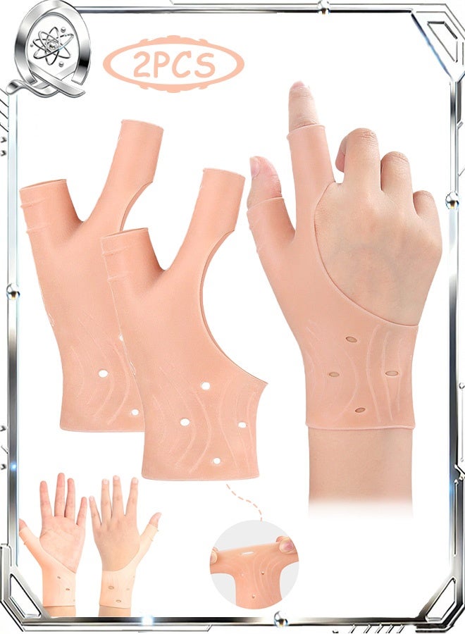 Quantum 2 PCS Gel Wrist Support Brace Sleeves, Waterproof Elastic Silicone Wrist Hand Thumb Gloves, Unisex Wrist Hand Thumb Gloves Prevent Pain and Numbness on Wrist and Thumb Joints - Image 1