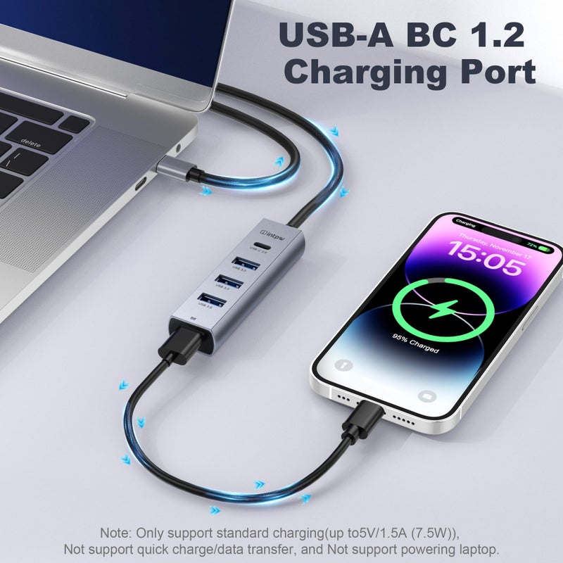 intpw USB C to USB A Hub Splitter 5 Ports with BC Charging Aluminum Thunderbolt to USB C Hub Multiport Adapter USB 3.0 5Gbps Type C Hub Extender for Laptop Mac iPad PC Surface XPS and More(0.82FT5in1) - Image 4