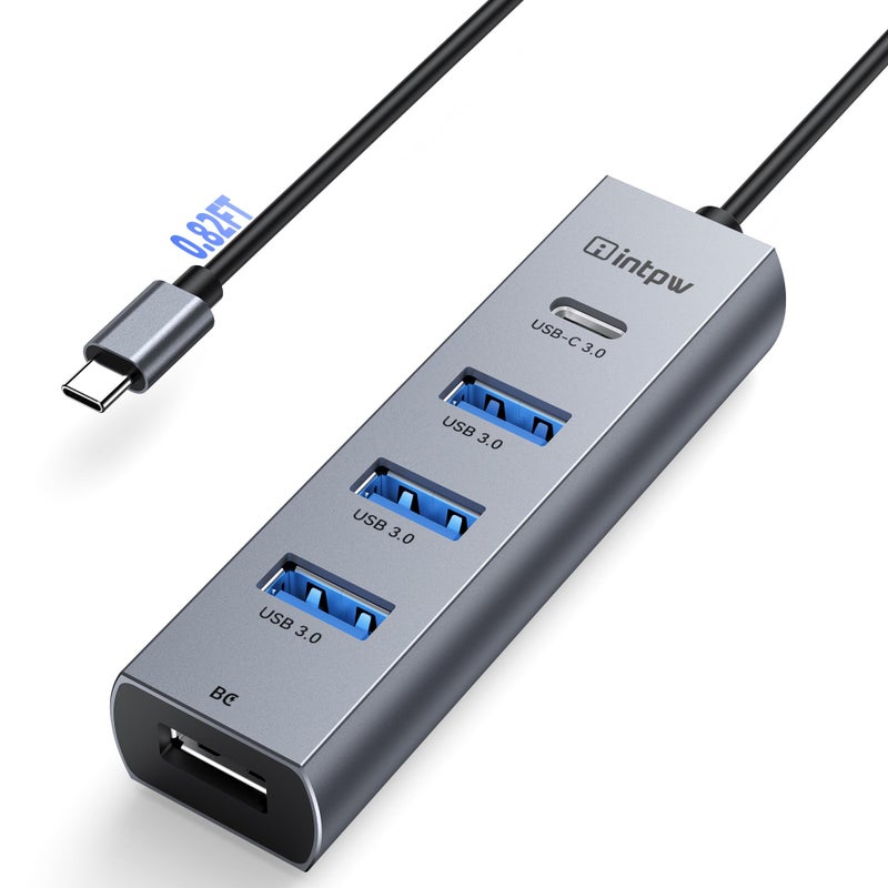 intpw USB C to USB A Hub Splitter 5 Ports with BC Charging Aluminum Thunderbolt to USB C Hub Multiport Adapter USB 3.0 5Gbps Type C Hub Extender for Laptop Mac iPad PC Surface XPS and More(0.82FT5in1) - Image 1