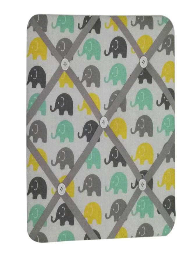Bacati Elephants Unisex Fabric Memory/Memo Photo Bulletin Board, Mint/Yellow/Grey - Image 1