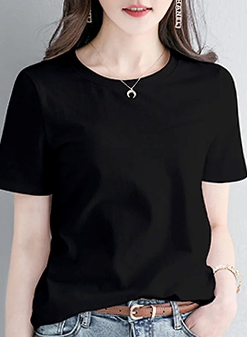 Selecta Now Womens T Shirt Plain 100% Combed Cotton Comfortable Soft & Breathable Black T Shirt Tank Top & Tees - Image 1