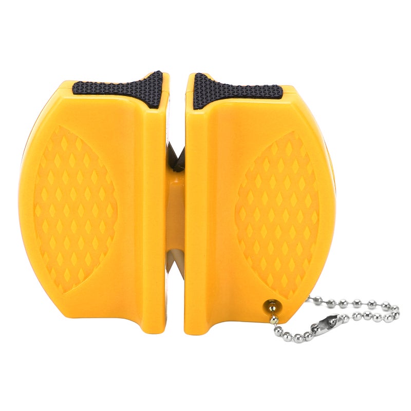 Portable Knife Sharpener: Yellow Double Sided Anti Slip Handle - Incisive Crossed Carbide Ceramic Blades Mini Knife Sharpener for Home Kitchen Outdoor Camping - Image 1