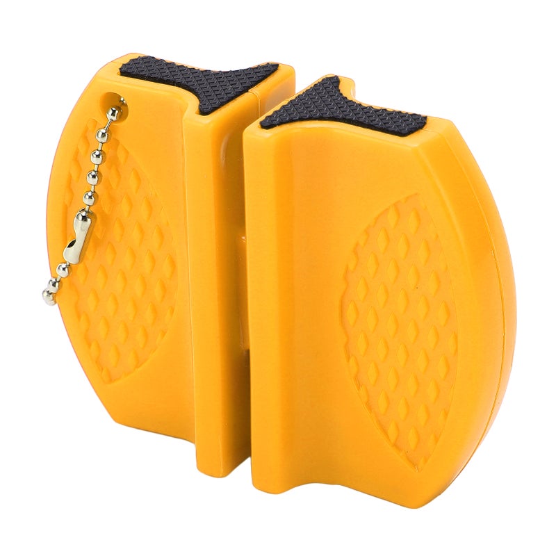 Portable Knife Sharpener: Yellow Double Sided Anti Slip Handle - Incisive Crossed Carbide Ceramic Blades Mini Knife Sharpener for Home Kitchen Outdoor Camping - Image 2