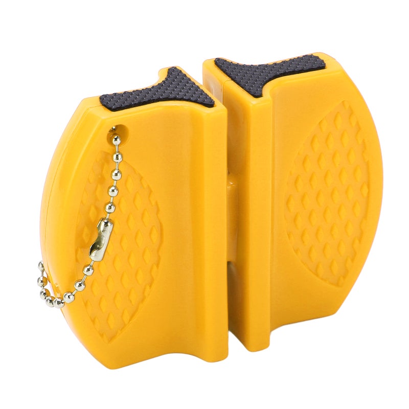 Portable Knife Sharpener: Yellow Double Sided Anti Slip Handle - Incisive Crossed Carbide Ceramic Blades Mini Knife Sharpener for Home Kitchen Outdoor Camping - Image 4