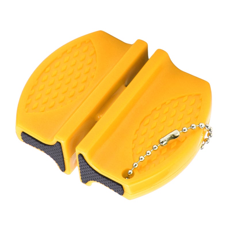 Portable Knife Sharpener: Yellow Double Sided Anti Slip Handle - Incisive Crossed Carbide Ceramic Blades Mini Knife Sharpener for Home Kitchen Outdoor Camping - Image 5