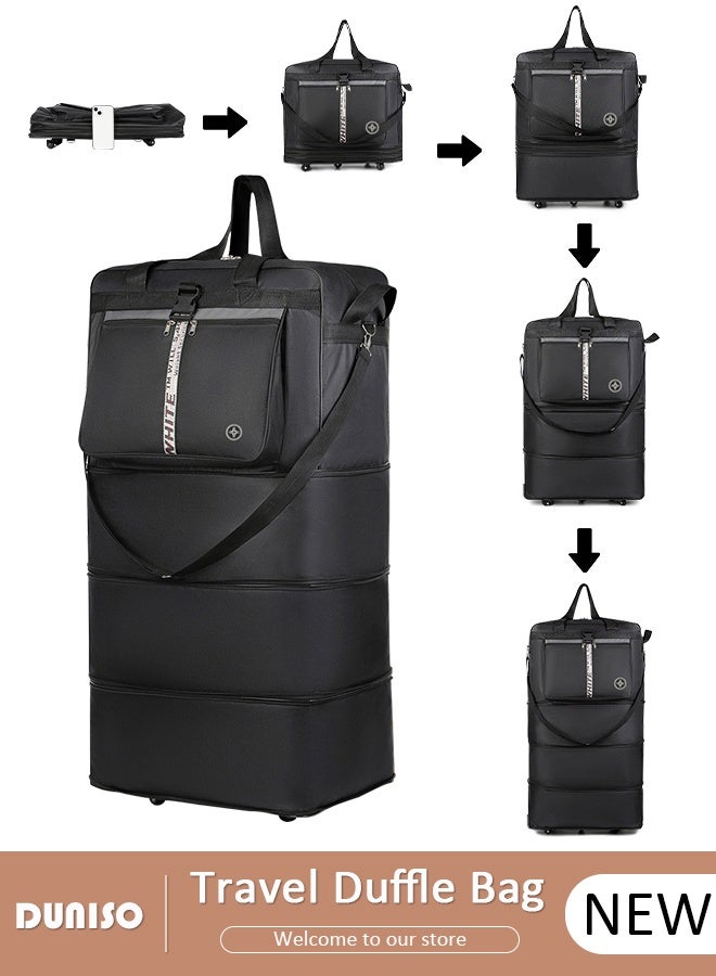DUNISO Expandable Duffle Bag Foldable Luggage Bag with Wheels,Rolling Wheeled Suitcase Oxford Travel Duffel Bag, Large Capacity Waterproof Spinner Luggage Bag for Men Women - Image 1