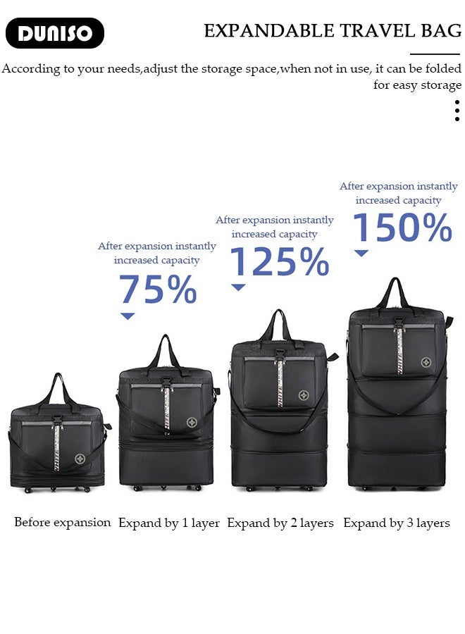 DUNISO Expandable Duffle Bag Foldable Luggage Bag with Wheels,Rolling Wheeled Suitcase Oxford Travel Duffel Bag, Large Capacity Waterproof Spinner Luggage Bag for Men Women - Image 3