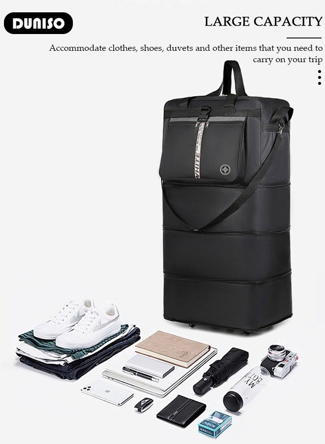 DUNISO Expandable Duffle Bag Foldable Luggage Bag with Wheels,Rolling Wheeled Suitcase Oxford Travel Duffel Bag, Large Capacity Waterproof Spinner Luggage Bag for Men Women - Image 5