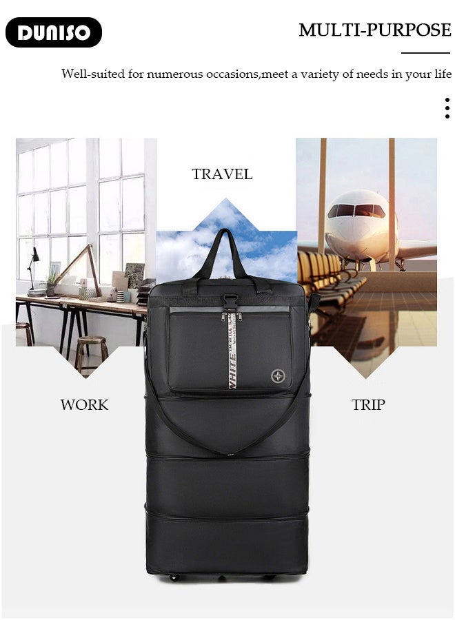 DUNISO Expandable Duffle Bag Foldable Luggage Bag with Wheels,Rolling Wheeled Suitcase Oxford Travel Duffel Bag, Large Capacity Waterproof Spinner Luggage Bag for Men Women - Image 4