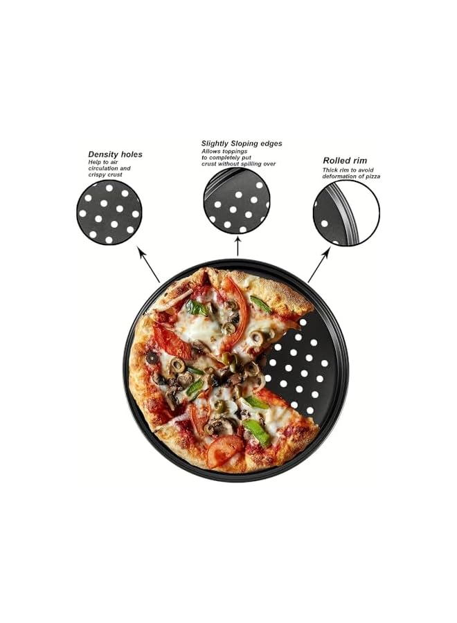 S-TOP 2Pcs Pizza Baking Tray Set With Holes, Non-Stick Round Baking Pan, Black Color, Perforated Design,Non-Stick Coating, Reusable, Easy To Clean, Suitable For Oven Baking And Food Storage (32cm) - Image 2