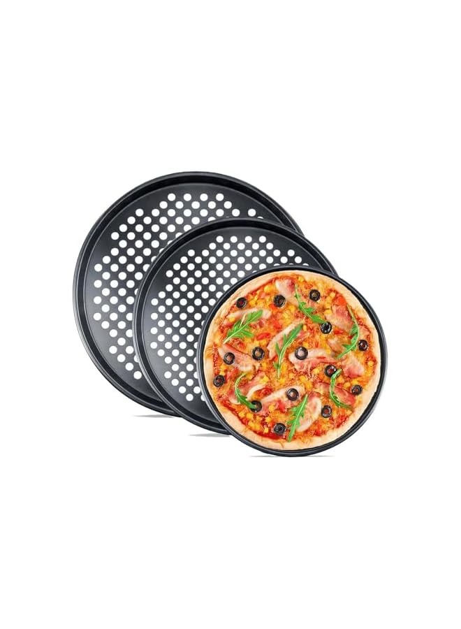 S-TOP 2Pcs Pizza Baking Tray Set With Holes, Non-Stick Round Baking Pan, Black Color, Perforated Design,Non-Stick Coating, Reusable, Easy To Clean, Suitable For Oven Baking And Food Storage (32cm) - Image 3