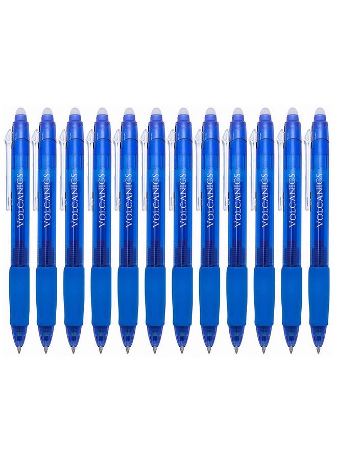 Volcanics Retractable Clicker Erasable Gel Pens - 0.7Mm Ball Point, Heat Erase With Built-In Eraser, 12 Pack Blue  - Image 1