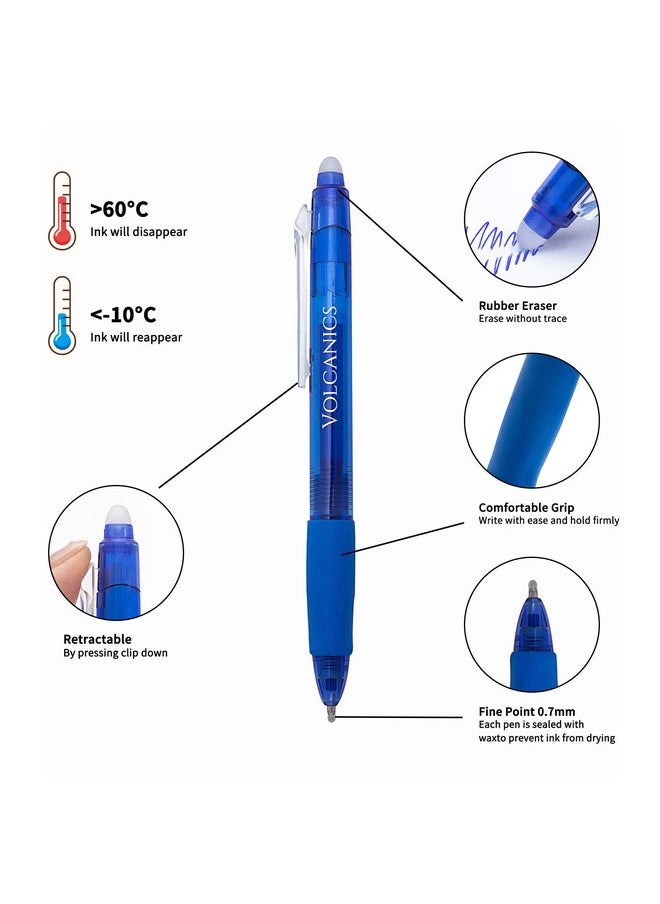 Volcanics Retractable Clicker Erasable Gel Pens - 0.7Mm Ball Point, Heat Erase With Built-In Eraser, 12 Pack Blue  - Image 2