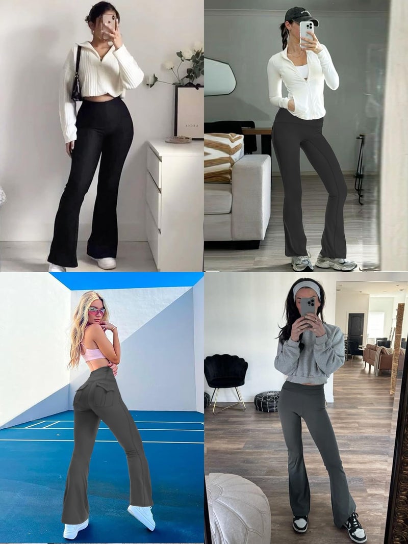 HiBwoBwo Women's Flare Leggings with Pockets High Waisted Butt Lifting No Front Seam Tummy Control Bootcut Yoga Pants for Women - Image 5