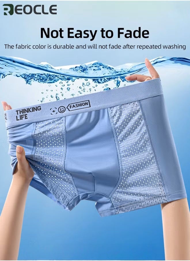 REOCLE Men's Boxer Brief Ice Silk Mesh Soft Underwear Breathable Cool Boxer Briefs Breathable Soft Moisture-Wicking Underwear Ultra-thin Stretch Boxers  - Image 2
