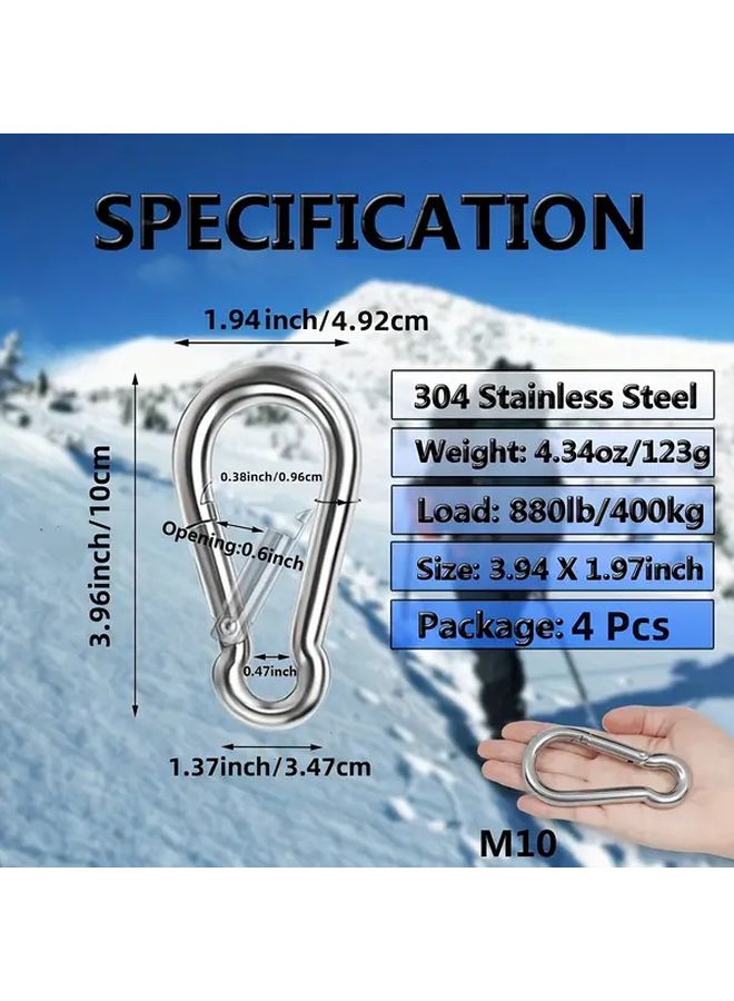 4Pcs M10 Heavy Duty 304 Stainless Steel Spring Snap Hooks Rust Resistant Quick Links - Image 3