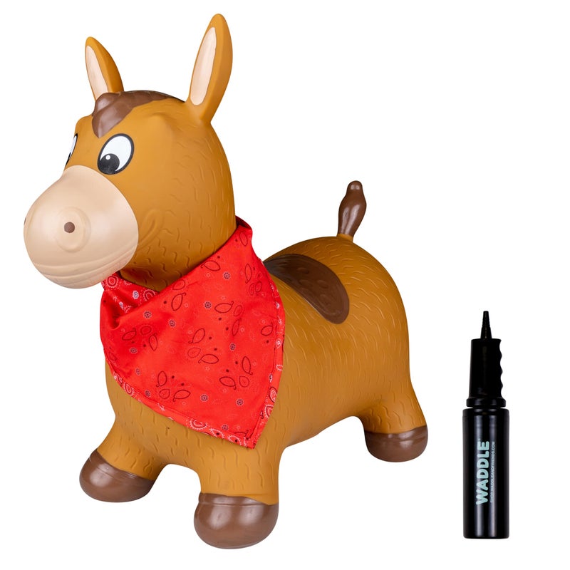 Waddle Bouncy Animal Hopper Inflatable Hopping Animals Indoors and Outdoors Fun Pump Included Riding Toys for Boys and Girls Ages 2 Years and Up Brown Horse - Image 3
