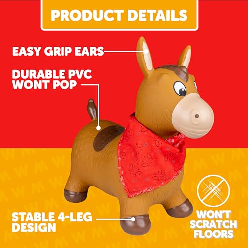 Waddle Bouncy Animal Hopper Inflatable Hopping Animals Indoors and Outdoors Fun Pump Included Riding Toys for Boys and Girls Ages 2 Years and Up Brown Horse - Image 5