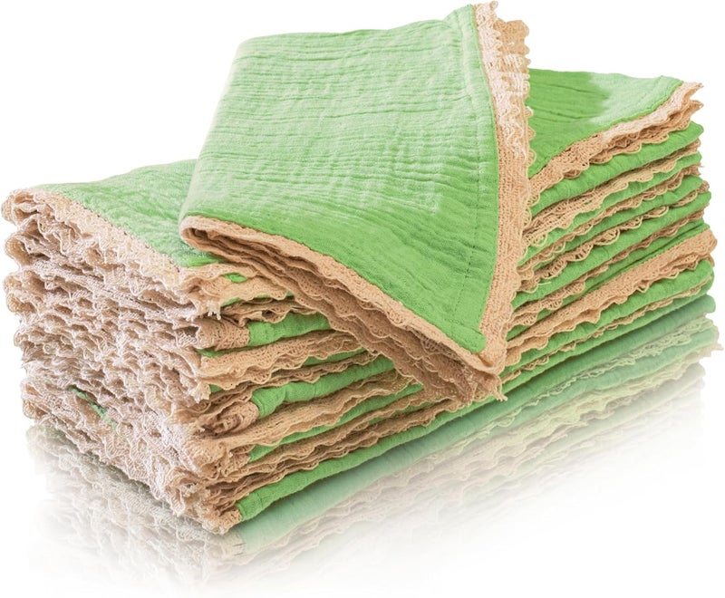 Fingercraft Dinner Cloth Napkin Cotton Muslin Double Gauze 8 Pack with Classic Lace for Everyday Use Wedding Party Christmas Easter Napkins Cloth are Pre Shrunk and Good Absorbency Lettuce Green - Image 1