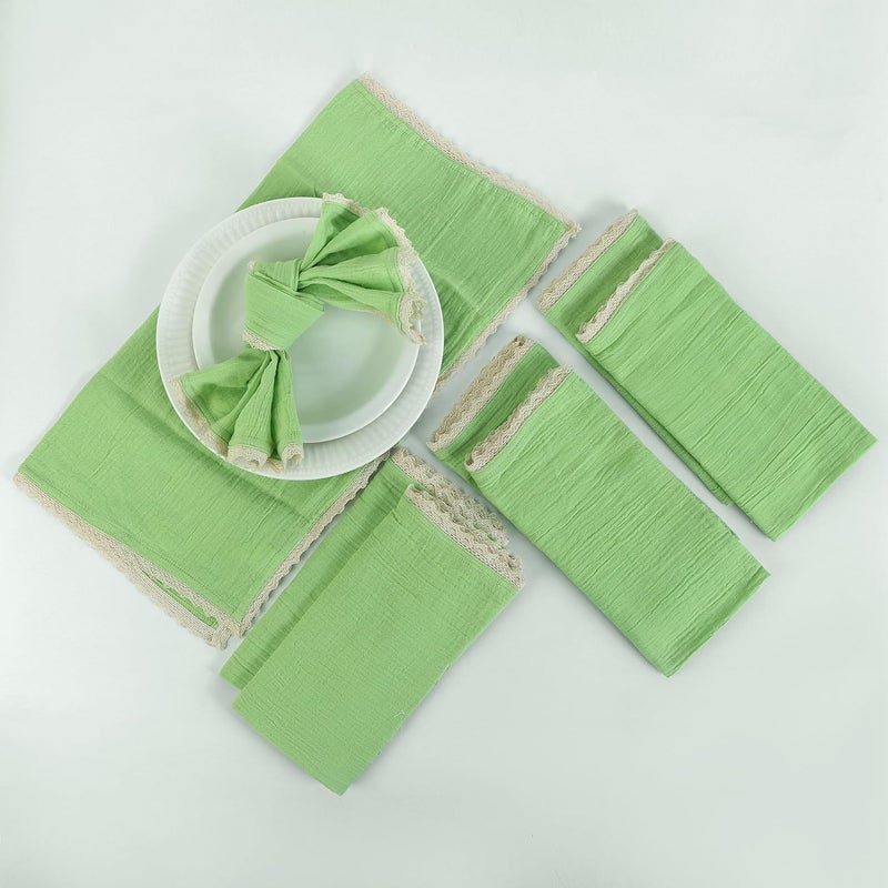 Fingercraft Dinner Cloth Napkin Cotton Muslin Double Gauze 8 Pack with Classic Lace for Everyday Use Wedding Party Christmas Easter Napkins Cloth are Pre Shrunk and Good Absorbency Lettuce Green - Image 2