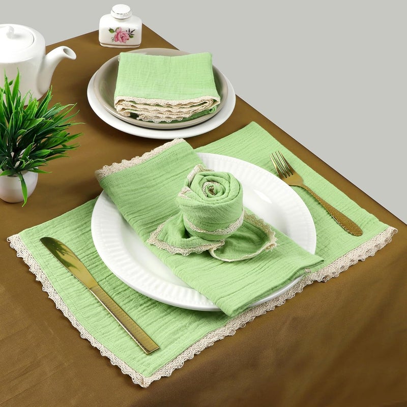 Fingercraft Dinner Cloth Napkin Cotton Muslin Double Gauze 8 Pack with Classic Lace for Everyday Use Wedding Party Christmas Easter Napkins Cloth are Pre Shrunk and Good Absorbency Lettuce Green - Image 3