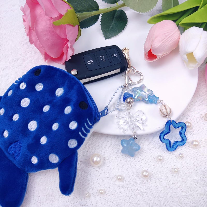 Nalefow Cute Keychain Whale Shark Coin Purse Keychain Cute Plush Zipper Change Pouch, Kawaii Handmade Wallet for Women (Dark Blue) - Image 3