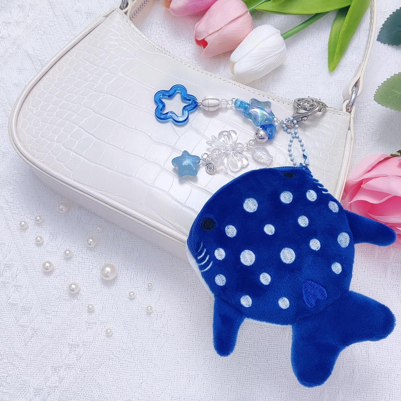 Nalefow Cute Keychain Whale Shark Coin Purse Keychain Cute Plush Zipper Change Pouch, Kawaii Handmade Wallet for Women (Dark Blue) - Image 2