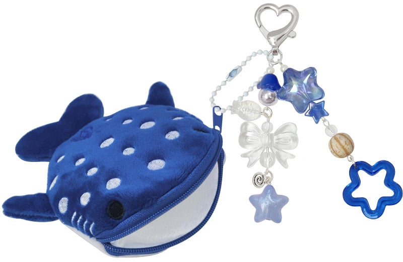 Nalefow Cute Keychain Whale Shark Coin Purse Keychain Cute Plush Zipper Change Pouch, Kawaii Handmade Wallet for Women (Dark Blue) - Image 1