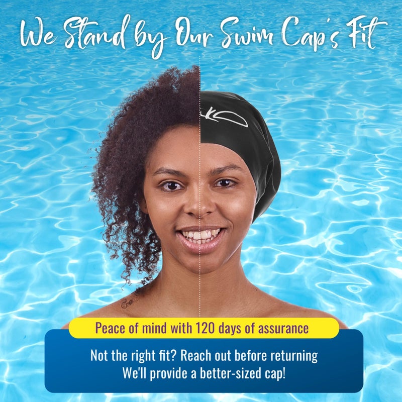 Lahtak Swim Cap for Long Hair - Swim Cap Braids and Dreadlocks - Bathing Swim Caps for Women Swimming - Swimming Cap for Women - Extra Large Swim Cap Men Afro - Waterproof Silicone Keep Hair Dry (Black XL) - Image 3
