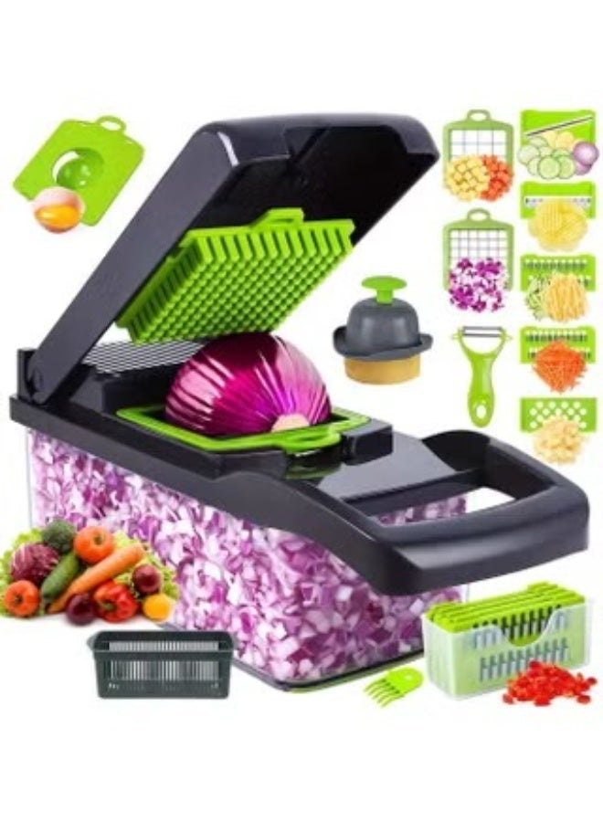 Multifunctional 16-in-1 Food Cutter and Vegetable Chopper, Kitchen Vegetable Slicer Dicer Cutter, Veggie Chopper With 8 Blades, Carrot and Garlic Chopper With Container, a Must-Have Onion Chopper and Kitchen Accessories​ - Image 1