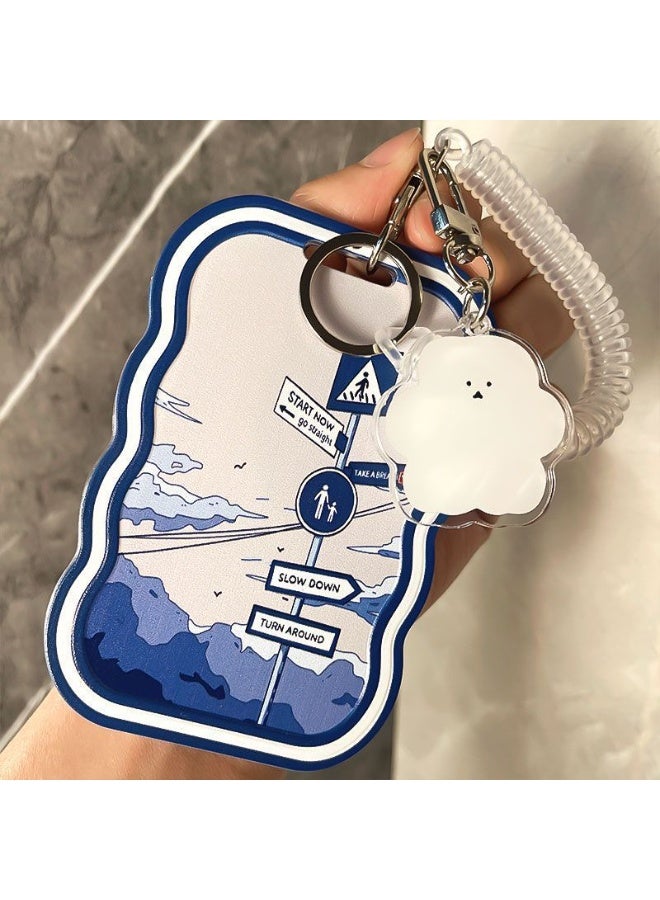 NIBEMINENT 1 - Piece Blue Road Sign Kpop Photo Card Holder Pendant Key Chain ID Badge Holder ID Card Holder Photo Card Protector for School ID Office ID Access Card for Women Girls