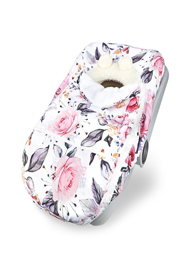 Pea Pod Winter Car Seat Cover for Baby, Infant Car Seat Canopies Cover for Newborn, Warm Plush Fleece Inner Protect Baby from Cold Wind, Stylish Floral - Image 1