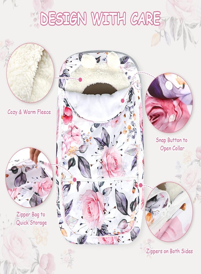 Pea Pod Winter Car Seat Cover for Baby, Infant Car Seat Canopies Cover for Newborn, Warm Plush Fleece Inner Protect Baby from Cold Wind, Stylish Floral - Image 3