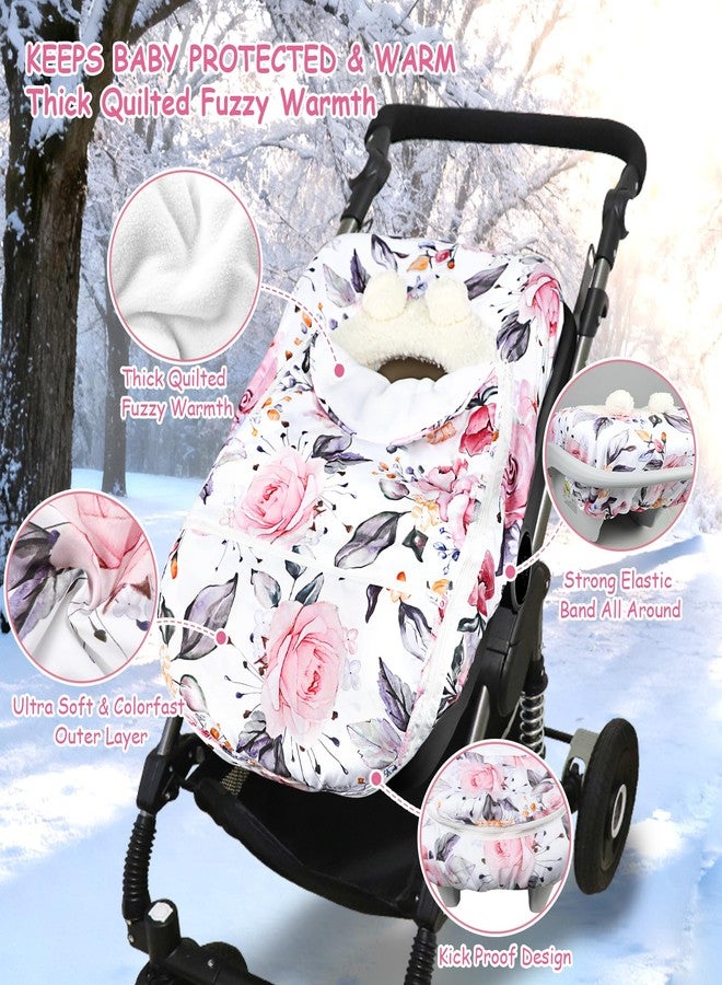 Pea Pod Winter Car Seat Cover for Baby, Infant Car Seat Canopies Cover for Newborn, Warm Plush Fleece Inner Protect Baby from Cold Wind, Stylish Floral - Image 2