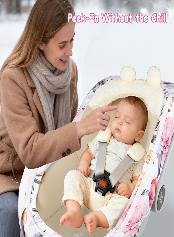 Pea Pod Winter Car Seat Cover for Baby, Infant Car Seat Canopies Cover for Newborn, Warm Plush Fleece Inner Protect Baby from Cold Wind, Stylish Floral - Image 5