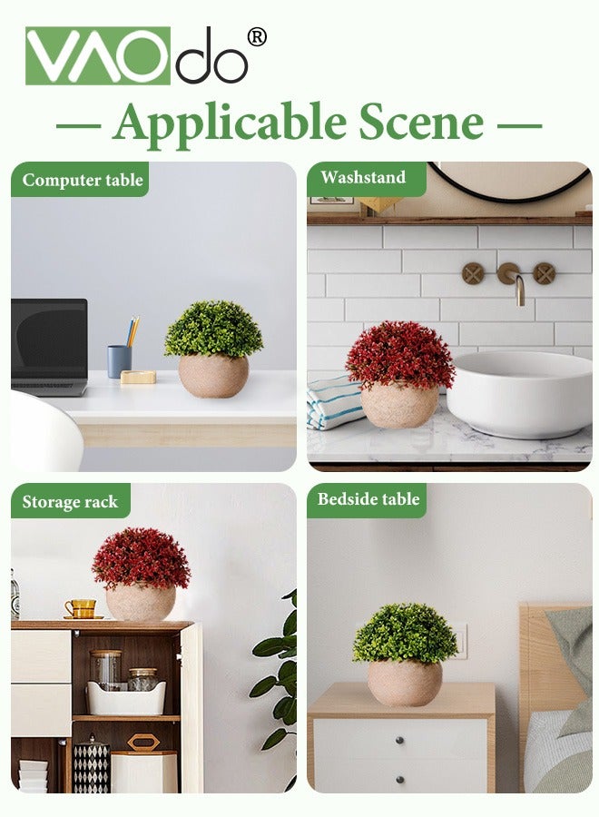 VAOdo 2PCS Small Artificial Plants with Pot, Faux Topiary Shrubs Decorative Greenery Belt Realistic Green Bamboo and Plastic Pot for Home Decoration Office Indoor Outdoor Balcony Living Room  - Image 4