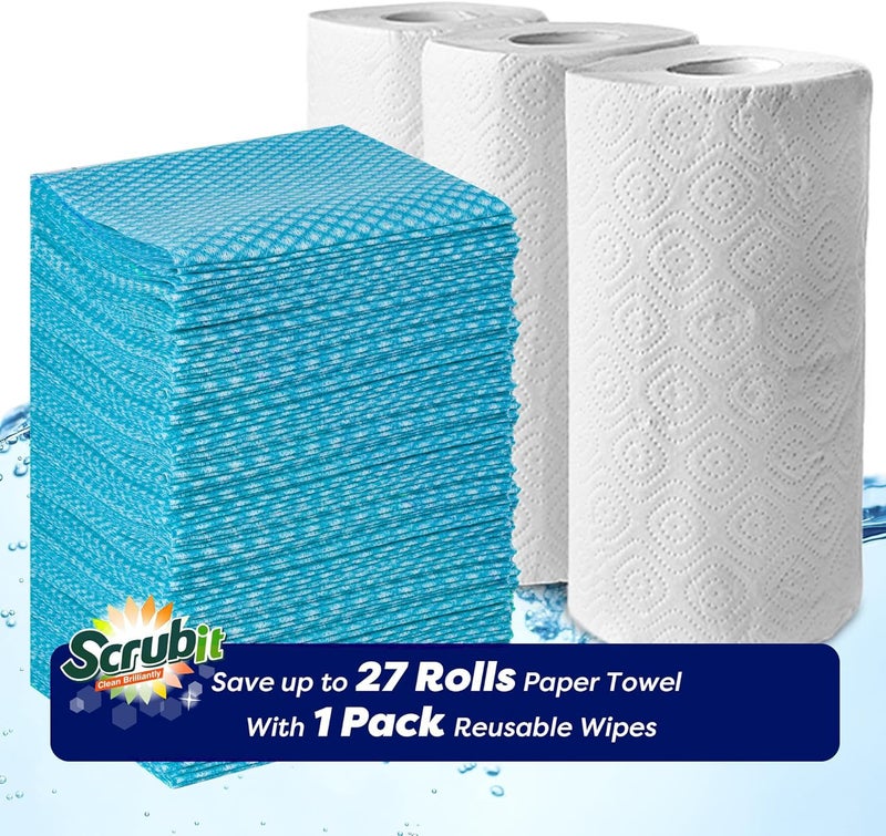 SCRUBIT Reusable Cleaning Wipes, Handy Wipes for Kitchen and Office - Dish Cloths for Washing Dishes - Multi Purpose Disposable Cleaning Towels (12 x 20 in) 72 Pack (Blue) - Image 3