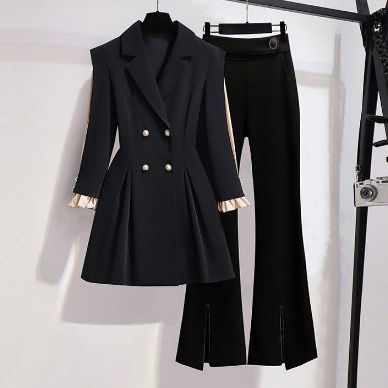 Spring 2024 New Plus Size Slimming Stylish Two-Piece Suit Jacket Womens Fashionable Heavy Set Clothing Two-piece suit (top + trousers) 