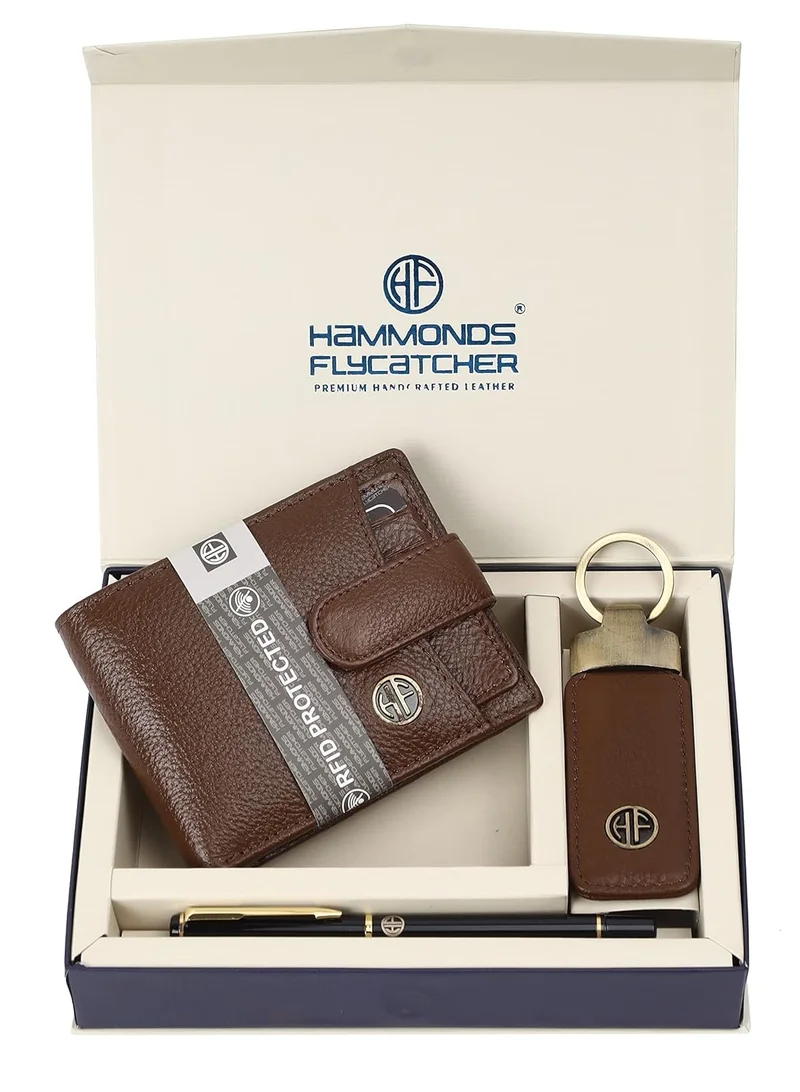 HAMMONDS FLYCATCHER Leather Gift Set Combo for Mens | BRUSHWOOD_KP, Modern | 	‎HF502MH_KR_PEN | WXFT