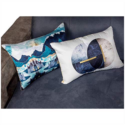 Vendola Blue Valley Decorative Printed Satin Cushion/Throw/Pillow Covers (Multicolour) Set of 2 Pieces (12X18 Inches Rectangle Cushion Covers) (Valley, 12X18 Cushion Covers with Fillers) - Image 1