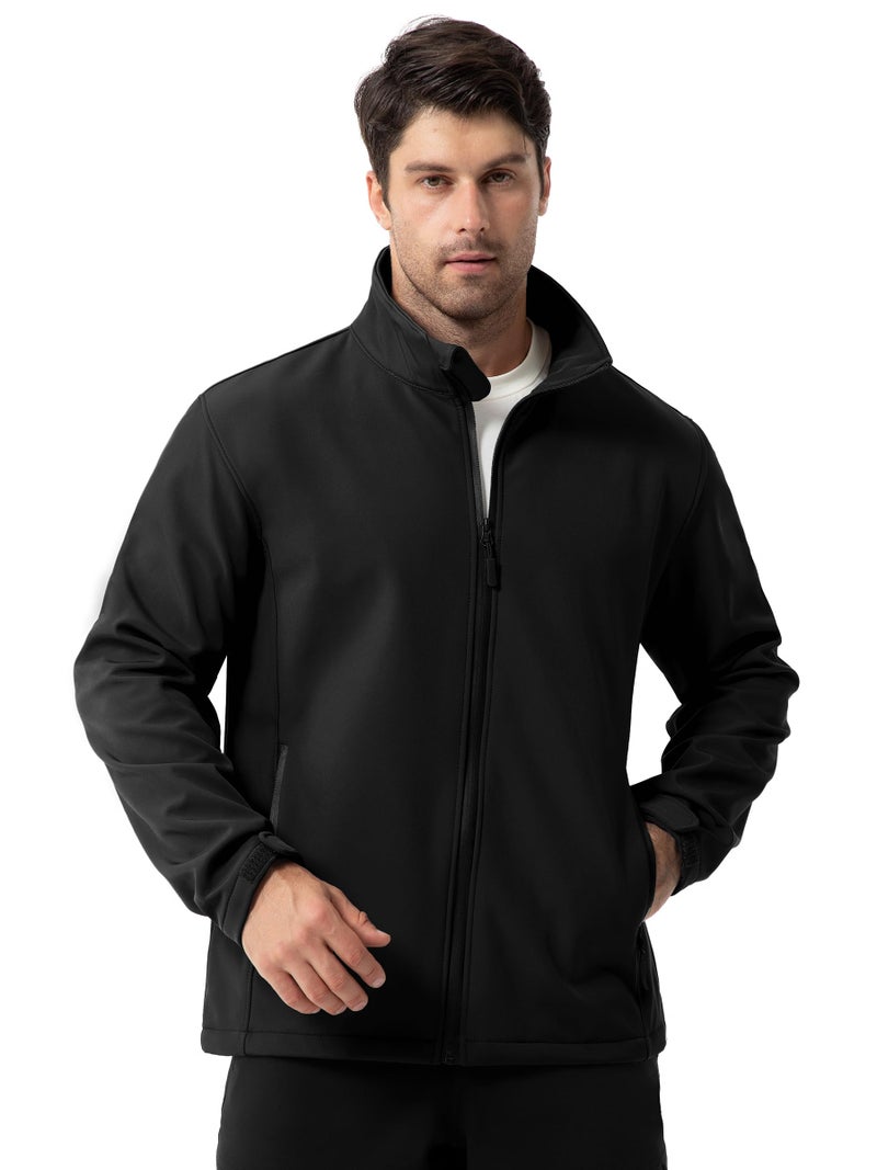 ZITY Men's Softshell Jacket Fleece Lined Lightweight Waterproof Rain Jacket Zip Up Soft Shell Windproof Windbreaker Black XL - Image 2